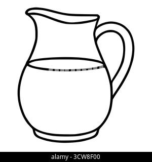 Einfache Schwarz-weiß-Vektor-Illustration eines mit Milch gefüllten Pitchers. Stock Vektor