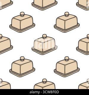 Nahtloses isometrisches Vektormuster mit stilvollen Butterschalen in einem klaren, minimalistischen Design und einer neutralen Farbpalette. Stock Vektor