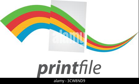 Logo mit regenbogenkurve, das farbenfrohe Kreativität, Tinte und Design symbolisiert Stock Vektor