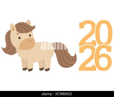 Neujahrssymboldesign Pferd und Zahlen 2026. Frohes Neues Jahr. Vektorabbildung in abgewickelter Form. Stock Vektor