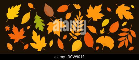 Eine Reihe von Herbstblättern, isoliert auf braunem Hintergrund. Hallo Herbst. Stock Vektor