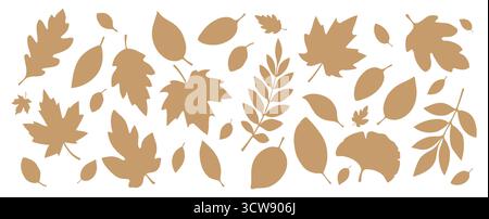 Eine Reihe von Silhouetten von Herbstblättern in verschiedenen Formen in Beige auf weißem Hintergrund. Stock Vektor