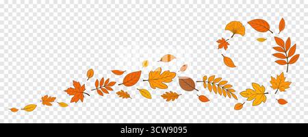 Herbstblätter in Form einer Spirale werden auf einem transparenten Hintergrund hervorgehoben. Stock Vektor