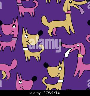 Vektor nahtlos wiederholendes kindliches Muster mit niedlichen Hunden im skandinavischen Stil. Tiere Hintergrund mit Hund, Haustiere, Welpen für Einladung, Poster, Karte Stock Vektor