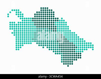Turkmenistan gepunktete Karte. Digitale Landkarte des Landes auf weißem Hintergrund. Turkmenistan-Form mit kreisförmigen Punkten. Farbige Punkte. Stock Vektor