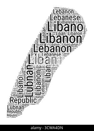 Schwarz-weiß-Wortwolke in Form des Libanon. Einfache typografische Darstellung des Landes. Stock Vektor