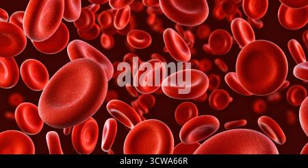Abbildung der roten Blutkörperchen, die durch ein Blutgefäß wandern. Die scheibenförmigen Erythrozyten werden im Plasma suspendiert. Stockfoto