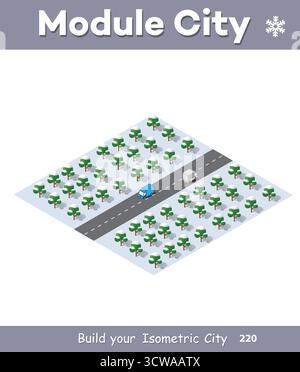 Winter Weihnachten verschneite Stadt Straße mit Bäumen in einer isometrischen urbane Landschaft Stock Vektor