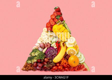 Lebensmittelpyramide aus frischen Produkten Stockfoto
