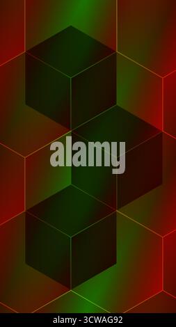 Abstrakte 3D-Würfel geometrischer Hintergrund rot und grün Anaglyphen. Dunkelroter grüner Würfel Sechseck nahtloses Telefonhintergrund - geometrischer 3D-Hintergrund Stock Vektor