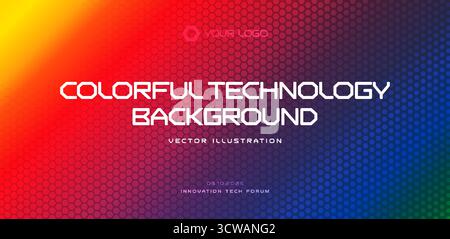 Farbenfroher Technologiehintergrund mit sechseckigen Wabenverlaufsmustern. Abstrakter Hintergrund für Business-Tech-Wissenschaft für Banner, Präsentationen, Websites Stock Vektor