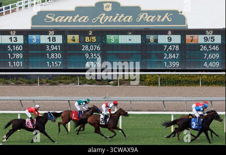 Los Angeles, Usa. Oktober 2025. Illustration, aufgenommen während des belgischen Reitertages im Santa Anita Park, während einer Wirtschaftsmission an der Westküste der Vereinigten Staaten, am Freitag, 10. Oktober 2025. Die belgische Wirtschaftsmission in den USA findet vom 4. Bis 12. Oktober statt. BELGA FOTO BENOIT DOPPAGNE Credit: Belga News Agency/Alamy Live News Stockfoto