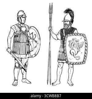 Alte nubische und ägyptische ptolemäische Krieger. Alte Kriege. Historische Zeichnung. Stockfoto