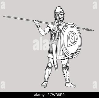 Ägyptischer Ptolemäer-Krieger beim Angriff. Alte Krieger. Historische Zeichnung. Stockfoto