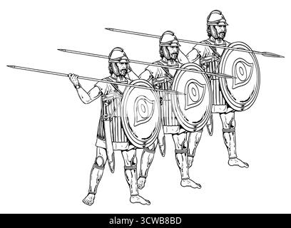Ägyptische ptolemäische Krieger beim Angriff. Alte Krieger. Historische Zeichnung. Stockfoto