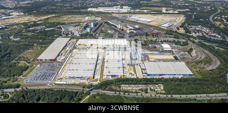 Luftaufnahme, Logistikpark Westfalenhuette, Neubau der ThyssenKrupp Steel-Feuerbeschichtungsanlage, Neubau des REWE Logistikzentrums Stockfoto