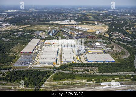 Luftaufnahme, Logistikpark Westfalenhuette, Neubau der ThyssenKrupp Steel-Feuerbeschichtungsanlage, Neubau des REWE Logistikzentrums Stockfoto