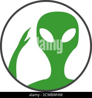 Alien-Kopf-Symbol mit einer Grußgeste. Stock Vektor