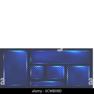 Neonblaue Glasrahmen mit geometrischer Form Blende, Sammlung futuristischer hud hellblauer Rahmen Pudergröße Staub, Vektor-Illustration Stock Vektor