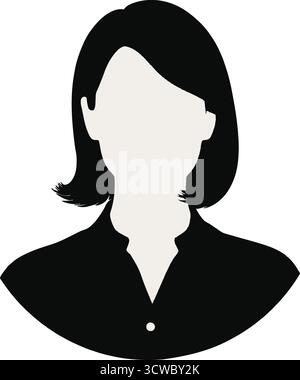 Minimalistische weibliche Avatar-Silhouette – Schwarz-weiß-Profilsymbol für digitale Nutzung. Stock Vektor