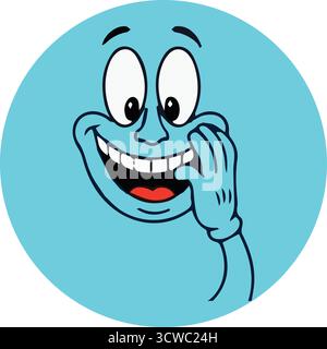 Urkomisch Grinsendes Retro-Cartoon-Gesicht - Blauer Charakter Lacht Stock Vektor