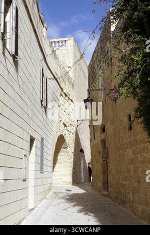 Enge Gasse in der historischen Altstadt von Mdina, Malta Stockfoto