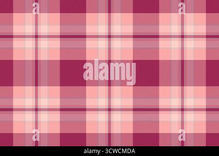 Kariertes Textilgewebe mit Schottenmuster und Bandana. Kurzer nahtloser Hintergrund-Texturvektor in rosa und roten Farben. Stock Vektor