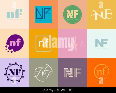 Firmenvorlage mit NF-Logo. Buchstaben n und f. Setzen Sie mit Designelementen verschiedene klassische Serifenschriftarten und modernen, auffälligen Text. Anfängliche Schriftart Stock Vektor