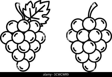 Zwei Trauben, eine mit einem Blatt, mit frischem und saftigem Obst Stock Vektor