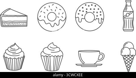 Eine Sammlung von Dessert-Ikonen mit verschiedenen Süßigkeiten und Leckereien Stock Vektor