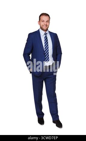 Junger Geschäftsmann stand isolierten auf weißen Hintergrund Stockfoto