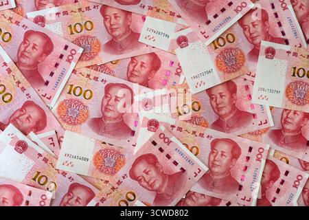 Geld, Währung der PBOC oder Volksbank chinas. 100 CNY Chinesische Yuan-Scheine. 100 rmb oder Renminbi, zeigt das Wirtschaftssystem Pekings, die öffentliche Bank Stockfoto