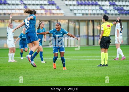 Emma Strom Snerle (Fiorentina femminile) erzielte ein Tor und feierte mit Teamkollegen beim ACF Fiorentina vs Inter - FC Internazionale, italienisches Fußball Serie A Frauen-Spiel in Bagno a Ripoli (FI), Italien, 11. Oktober 2025 Stockfoto