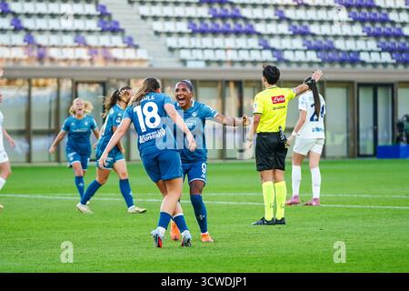 Emma Strom Snerle (Fiorentina femminile) erzielte ein Tor und feierte mit Teamkollegen beim ACF Fiorentina vs Inter - FC Internazionale, italienisches Fußball Serie A Frauen-Spiel in Bagno a Ripoli (FI), Italien, 11. Oktober 2025 Stockfoto