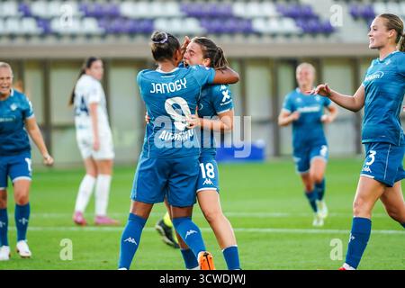 Emma Strom Snerle (Fiorentina femminile) erzielte ein Tor und feierte mit Teamkollegen beim ACF Fiorentina vs Inter - FC Internazionale, italienisches Fußball Serie A Frauen-Spiel in Bagno a Ripoli (FI), Italien, 11. Oktober 2025 Stockfoto