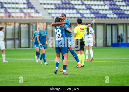 Emma Strom Snerle (Fiorentina femminile) erzielte ein Tor und feierte mit Teamkollegen beim ACF Fiorentina vs Inter - FC Internazionale, italienisches Fußball Serie A Frauen-Spiel in Bagno a Ripoli (FI), Italien, 11. Oktober 2025 Stockfoto