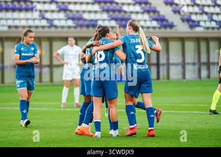 Emma Strom Snerle (Fiorentina femminile) erzielte ein Tor und feierte mit Teamkollegen beim ACF Fiorentina vs Inter - FC Internazionale, italienisches Fußball Serie A Frauen-Spiel in Bagno a Ripoli (FI), Italien, 11. Oktober 2025 Stockfoto