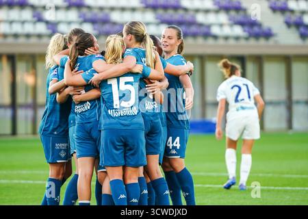 Emma Strom Snerle (Fiorentina femminile) erzielte ein Tor und feierte mit Teamkollegen beim ACF Fiorentina vs Inter - FC Internazionale, italienisches Fußball Serie A Frauen-Spiel in Bagno a Ripoli (FI), Italien, 11. Oktober 2025 Stockfoto