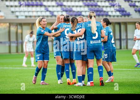 Emma Strom Snerle (Fiorentina femminile) erzielte ein Tor und feierte mit Teamkollegen beim ACF Fiorentina vs Inter - FC Internazionale, italienisches Fußball Serie A Frauen-Spiel in Bagno a Ripoli (FI), Italien, 11. Oktober 2025 Stockfoto