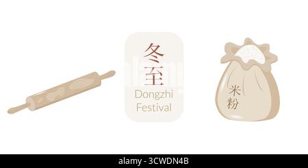 Traditionelle Dongzhi Celebration Elements Kollektion. Сhinese Symbole. Asiatische Vektorillustration für Einladungen, Menüvorlagen, Website-Banner Stock Vektor