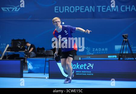 Varazdin, Hrvatska. Oktober 2025. Französische Tischtennismannschaft während des Trainingstages in Zadar, Kroatien am 11. Oktober 2025 vor dem Start der Europameisterschaft des Tischtennis-Teams 2025 in Zadar, Kroatien am 11. Oktober. Oktober 2025. Felix Lebrun Foto: Sanjin Strukic/PIXSELL Credit: Pixsell/Alamy Live News Stockfoto