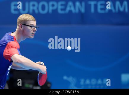 Varazdin, Hrvatska. Oktober 2025. Französische Tischtennismannschaft während des Trainingstages in Zadar, Kroatien am 11. Oktober 2025 vor dem Start der Europameisterschaft des Tischtennis-Teams 2025 in Zadar, Kroatien am 11. Oktober. Oktober 2025. Felix Lebrun Foto: Sanjin Strukic/PIXSELL Credit: Pixsell/Alamy Live News Stockfoto