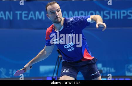 Varazdin, Hrvatska. Oktober 2025. Französische Tischtennismannschaft während des Trainingstages in Zadar, Kroatien am 11. Oktober 2025 vor dem Start der Europameisterschaft des Tischtennis-Teams 2025 in Zadar, Kroatien am 11. Oktober. Oktober 2025. Simon GauzyFoto: Sanjin Strukic/PIXSELL Credit: Pixsell/Alamy Live News Stockfoto