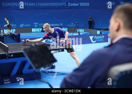 Varazdin, Hrvatska. Oktober 2025. Französische Tischtennismannschaft während des Trainingstages in Zadar, Kroatien am 11. Oktober 2025 vor dem Start der Europameisterschaft des Tischtennis-Teams 2025 in Zadar, Kroatien am 11. Oktober. Oktober 2025. Felix Lebrun Foto: Sanjin Strukic/PIXSELL Credit: Pixsell/Alamy Live News Stockfoto