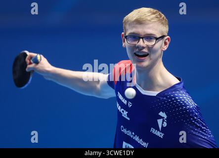 Varazdin, Hrvatska. Oktober 2025. Französische Tischtennismannschaft während des Trainingstages in Zadar, Kroatien am 11. Oktober 2025 vor dem Start der Europameisterschaft des Tischtennis-Teams 2025 in Zadar, Kroatien am 11. Oktober. Oktober 2025. Felix Lebrun Foto: Sanjin Strukic/PIXSELL Credit: Pixsell/Alamy Live News Stockfoto