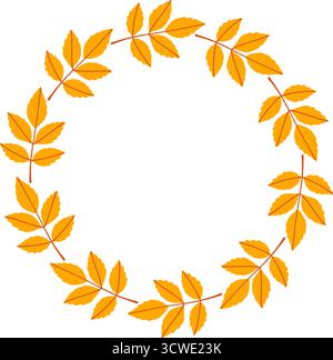 Einfacher Rahmen für Herbstblätter. Handgezeichneter trendiger flacher Stil isoliert auf transparentem Hintergrund. Runder Rahmen aus Herbstlaub. Ideal für Poster, Postkarten. Goldene Saison Hallo Herbst. Vektor Stock Vektor