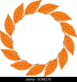 Einfacher Rahmen für Herbstblätter. Handgezeichneter trendiger flacher Stil isoliert auf transparentem Hintergrund. Runder Rahmen aus Herbstlaub. Ideal für Poster, Postkarten. Goldene Saison Hallo Herbst. Vektor Stock Vektor