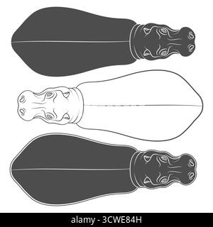Satz von Schwarz-weiß-Illustrationen mit Nilpferden. Isolierte Vektorobjekte auf weißem Hintergrund. Stock Vektor