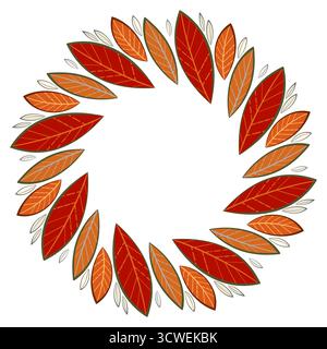 Herbstgeblümter Kranz aus hellen Blättern. Herbstliche Blumendekoration der Blätter. Orangefarbene rote Blätter auf weißem Hintergrund. Fallszeitliche Pflanzenvektorillustrat Stock Vektor