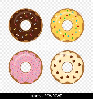 Donuts-Symbole gesetzt. Illustration des Donut-Vektors Stock Vektor